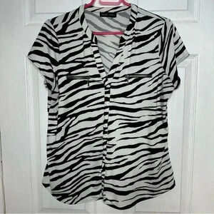Mandy Evans Blouse Zippered Pockets Zebra Print Black & White Size  XL
